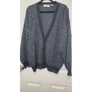 Ottimo Cardigan Sweater Men's L Gray Geometric Wool‎ Blend Made in Italy V-Neck